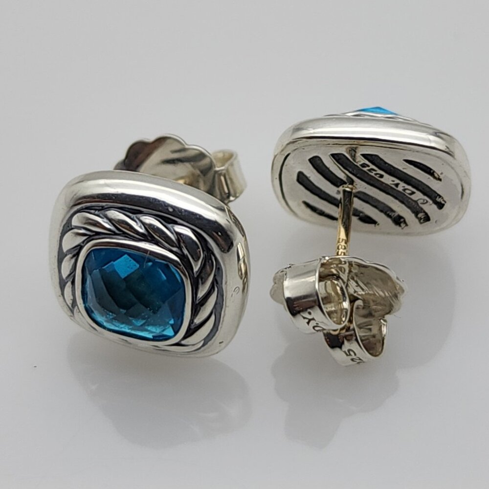 David Yurman Albion Earrings with 7mm Blue Topaz in Sterling Silver 925 - Picture 4 of 4